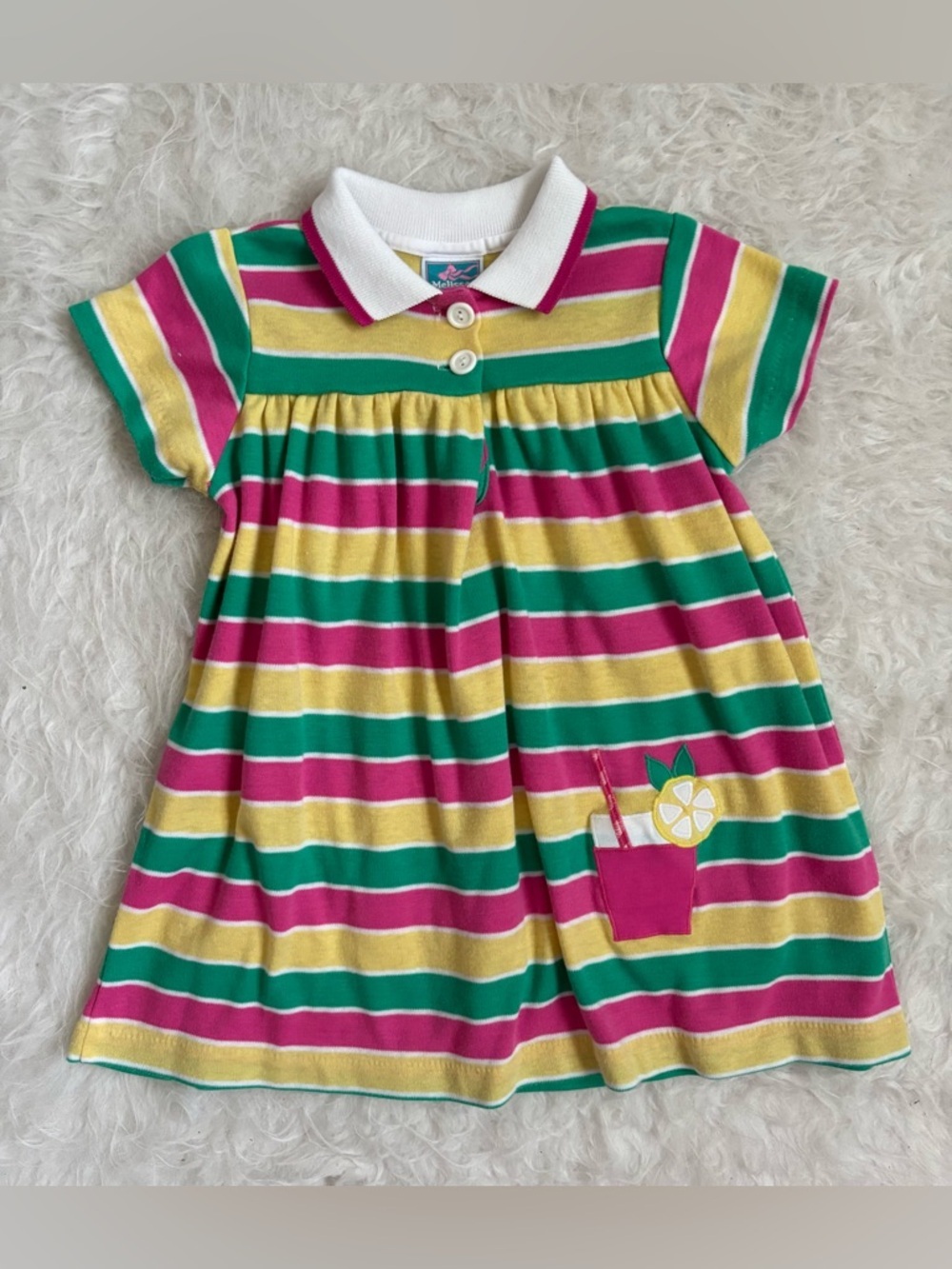 Melissa Jackson Girls' Vintage, Preppy Pink Lemonade Striped Polo Dress